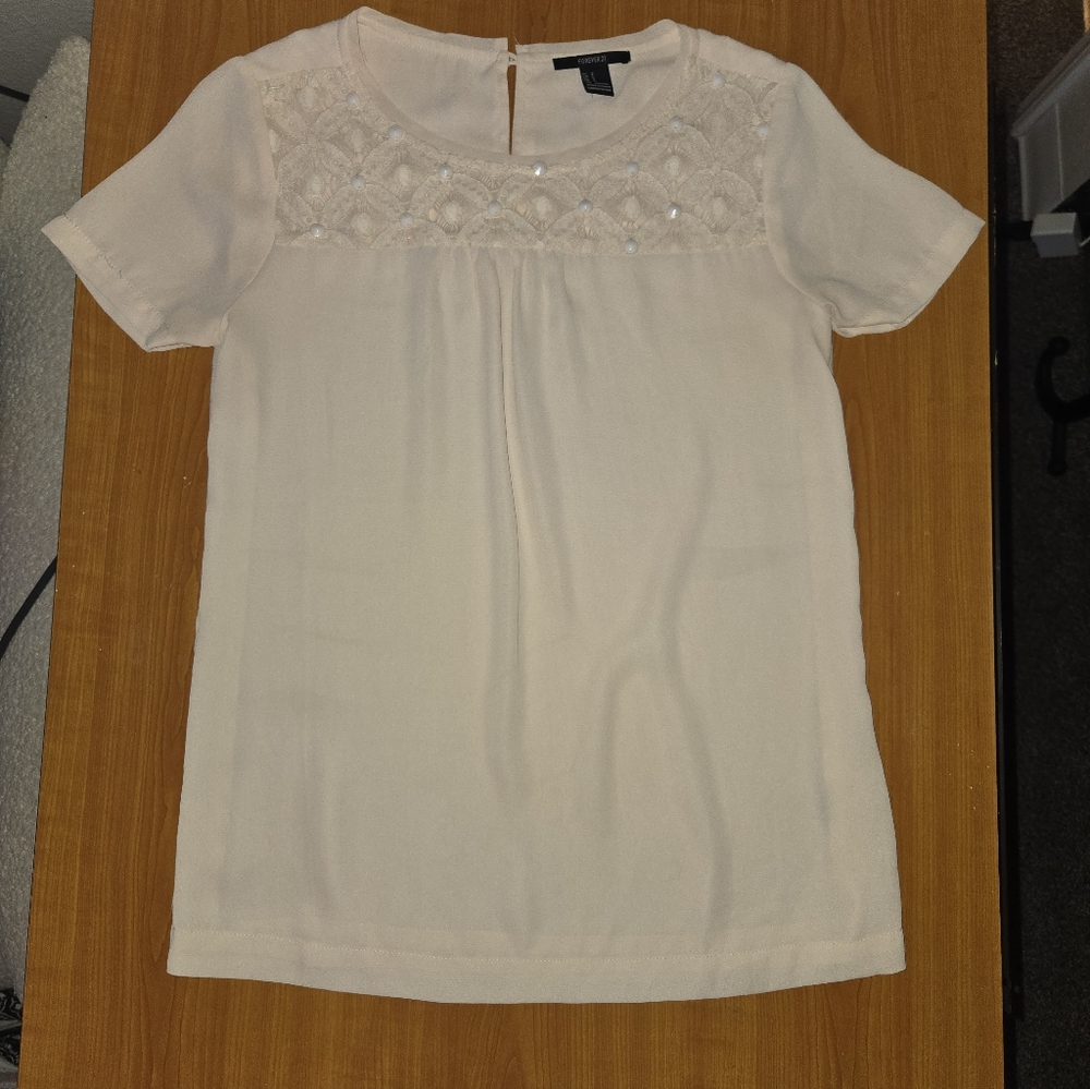 Forever 21 Cream Blouse with Lace Detail